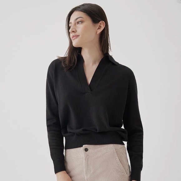 PACT WOMEN’S CLASSIC FINE KNIT POLO SWEATER ORGANIC COTTON DARK ACADEMIA PREP - Picture 2 of 13